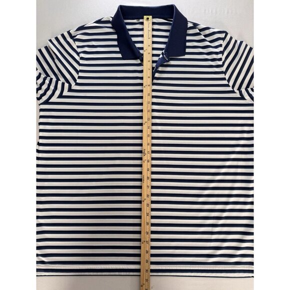 Adidas Polo Shirt Mens XXL Performance Navy White Striped 2XL Logo Golf Sports - Picture 7 of 15